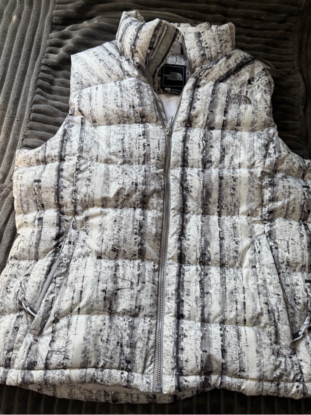 The North Face goose down puffer White Jacket with Black Trim